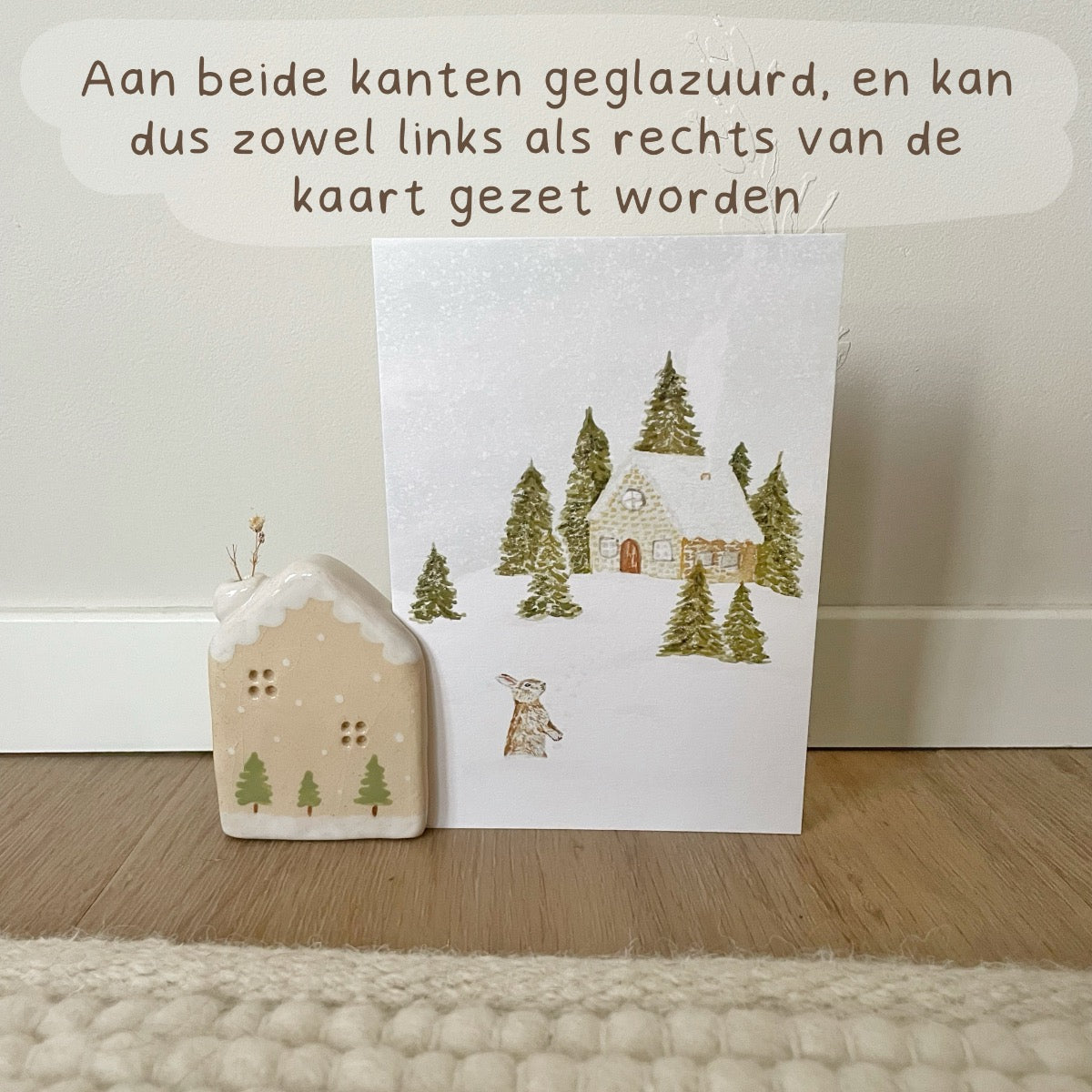 Keramieken kaartenhouder - huisje winter