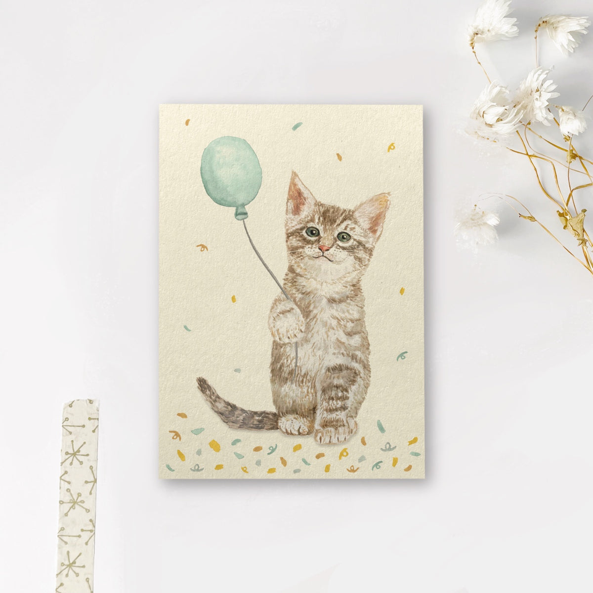 Enkele kaart | Poesje met ballon