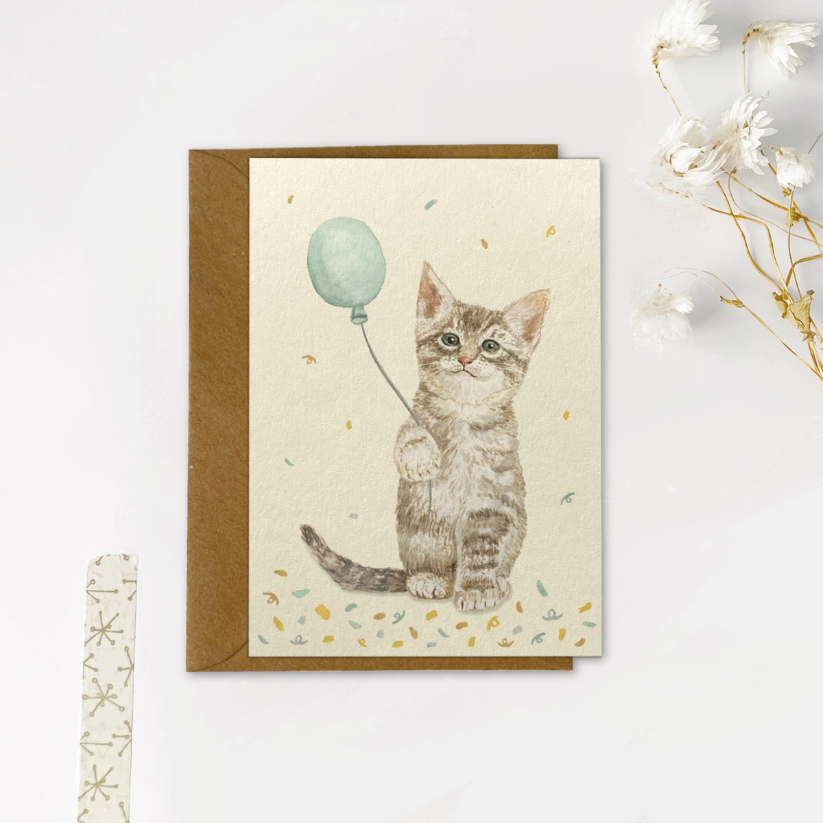 Gevouwen kaart | Poesje met ballon
