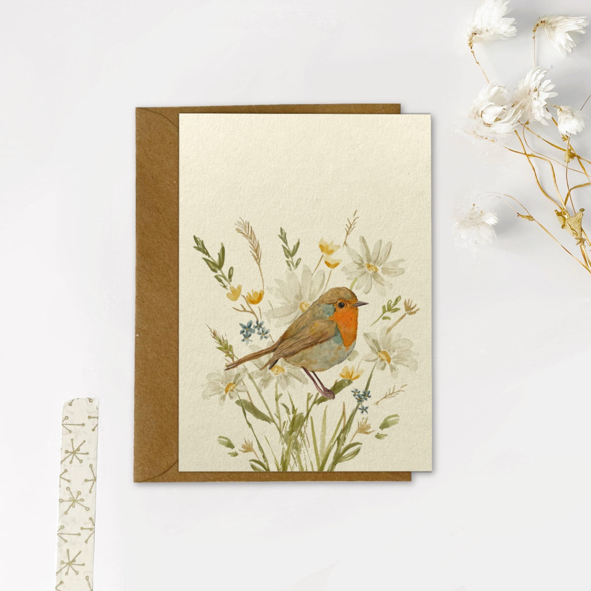 Gevouwen kaart | Roodborstje bloem