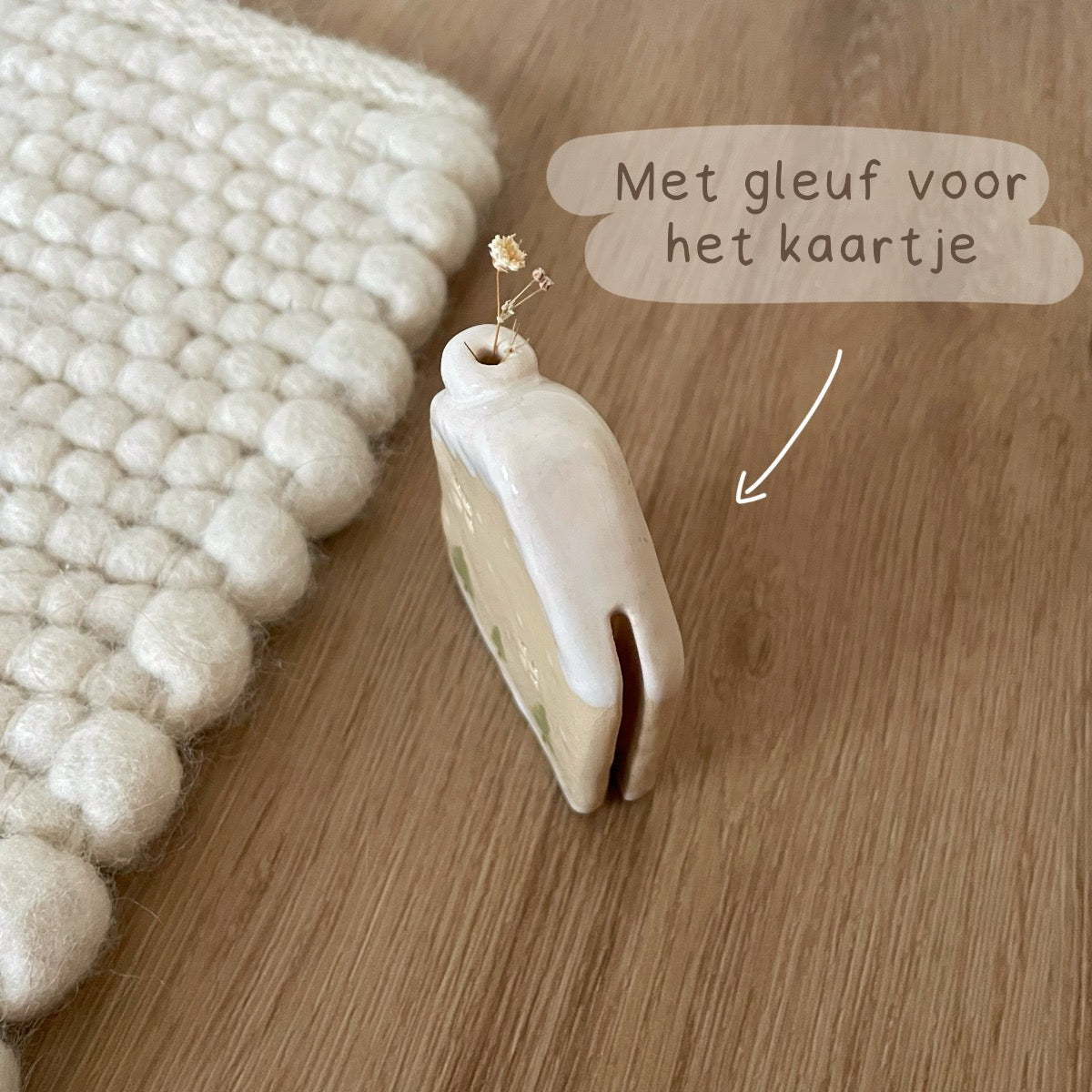 Keramieken kaartenhouder - huisje winter