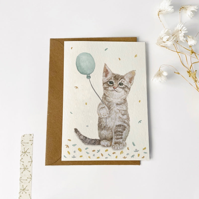 Gevouwen kaart | Poesje met ballon