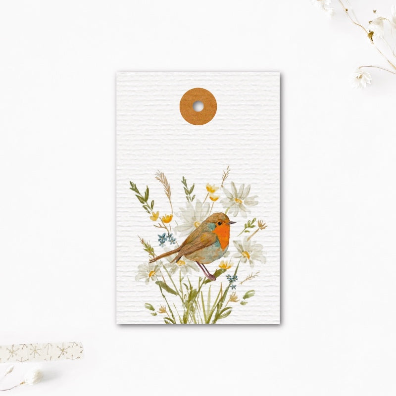 Cadeaulabel | Roodborstje bloem